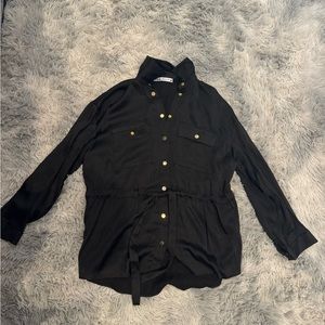 Zara Black & Gold Blouse with Front Tie